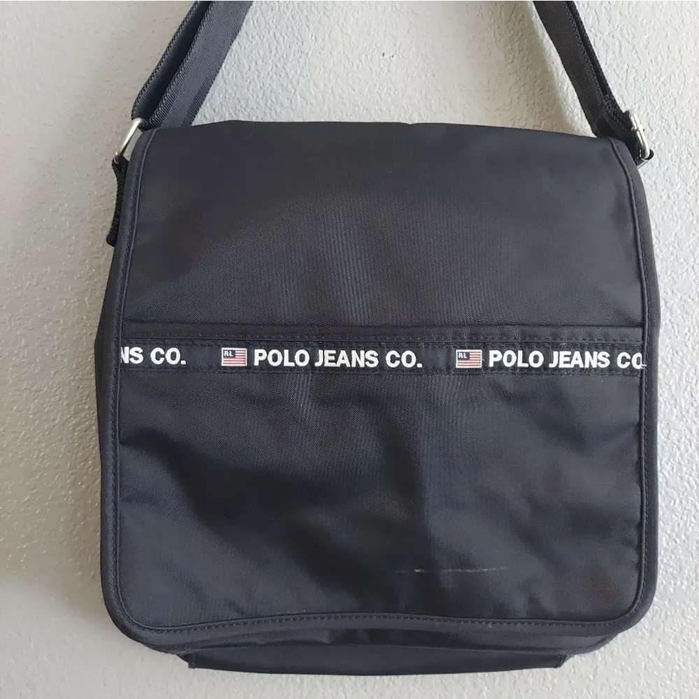 Vintage Ralph Lauren Polo Jeans Co Crossbody Messenger Bag Black Nylon